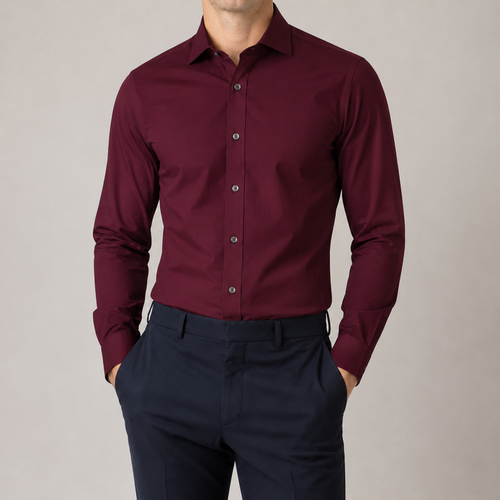 Bordeaux Poplin – Langærmet